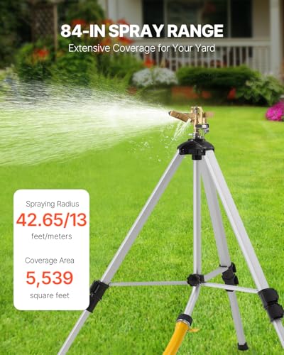 VEVOR Impact Sprinkler on Tripod Base, Heavy Duty Tripod Sprinklers with Brass Head & 3/4" Connector, 360 Degree Large Area Coverage Irrigation Sprinkler, Adjustable Heights for Yard Gray - size: 50", style: 1PC
