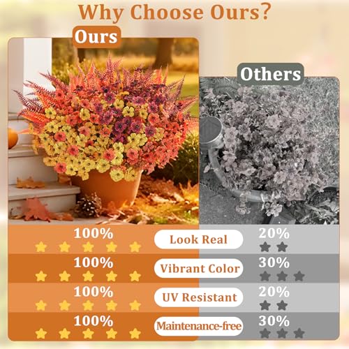 Artificial Fall Flowers for Outdoors, Fall Flowers Decor, 15Pcs Fake Mums - size: 15 pcs
