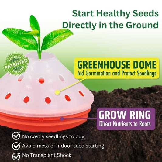 Outdoor Germination and Grow Kit with Greenhouse Domes - Direct Water and nutrients to Roots, Protect Seeds and Seedlings, 4 Sets, Red, Made in The USA - color: Red