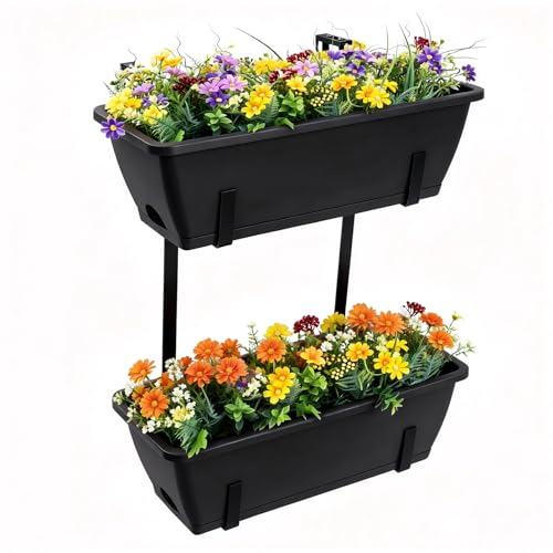 16.9 Inches Deck Railings Planter Box, 2Pcs Hanging Flower Pots, Black - color: Black