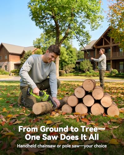 Electric Pole Saw, 6-Inch Cordless Mini Chainsaw with Extension Pole, Extendable to 16 ft, 2x4.0Ah Batteries, Tool-Free Chain Tensiong, Electric Pole Chainsaw for Tree Trimming & Thick Branch Cutting - color: ‌pale Green
