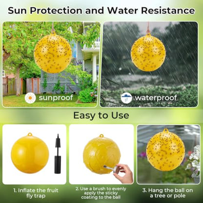 3 Pack Horse Fly Trap Balls, Sticky Coating and Brush for Outdoors