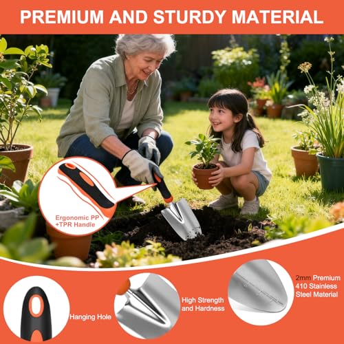 Yesker Gardening Tools 9-Piece Heavy Duty Garden Tool Set Gardening Supplies Gifts for Women Men Gardening Hand Tool Kit with Non-Slip Ergonomic Handle, Garden Bag, Durable Gloves and Shears, Orange - size: 9PCS Black Orange