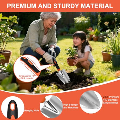 Yesker Gardening Tools 9-Piece Heavy Duty Garden Tool Set Gardening Supplies Gifts for Women Men Gardening Hand Tool Kit with Non-Slip Ergonomic Handle, Garden Bag, Durable Gloves and Shears, Orange - size: 9PCS Black Orange