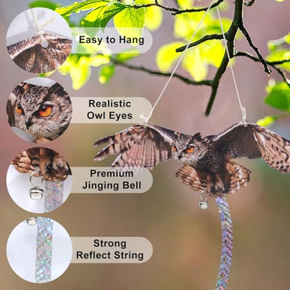 Plastic Owl to Scare Away, 4Pcs Reflective Fake Owls Hanging Decoration, Dual-Sides Printed Raster Fake Hawk Eagle Keep Away Pigeon Barn Swallow to Protect Yard Garden Patio - color: 4Pcs Brown-2
