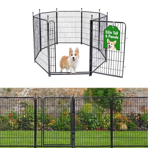 Getlay Tall Garden Fence, 52in High 6 Panels Total 13.3 Ft(L) Dog Fence Outdoor for Yard, 21 inches Wide with Low Sills, Animal Barrier Fence, Flower Bed Fencing. Pet Fence, Garden Fence Border - size: 52''(H)-6panels-13.3ft(L) with gate