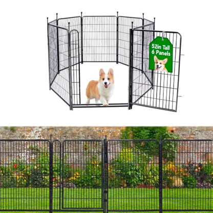 Getlay Tall Garden Fence, 52in High 6 Panels Total 13.3 Ft(L) Dog Fence Outdoor for Yard, 21 inches Wide with Low Sills, Animal Barrier Fence, Flower Bed Fencing. Pet Fence, Garden Fence Border - size: 52''(H)-6panels-13.3ft(L) with gate