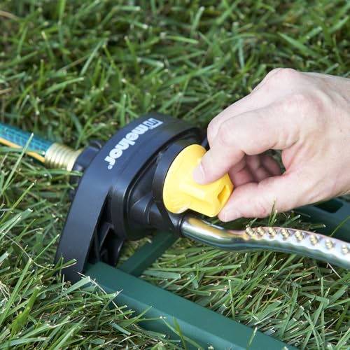 Melnor 65149AMZ Oscillating Sprinkler, 18 Precision Brass Nozzles, Adjustable Coverage, Waters Up to 3,400 Sq. Ft., Quick Connect Bundle, Green, Yellow - style: 3,400 sq. ft.