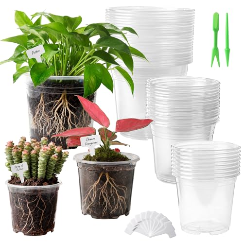 45 Pack 5/6/8 Inch Clear Nursery Pots with Drainage Holes - size: 5/6/8in(45pack,clear)