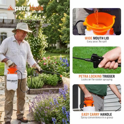 PetraTools HD101 Garden Pump Sprayer, 52-in Long Hose & 2 Nozzles, 1 Gallon - color: Orange, size: 1 Gallon