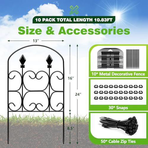 24in(H) x 10.83ft(L) Decorative Garden Fence - Tall Garden Fence Animal Barrier 10 Pack Metal Fence Border Black No Dig Fence Panels Garden Fencing Border for Landscape Patio Yard Outdoor - size: 10.83ft(L) x 24in(H),10 Pack