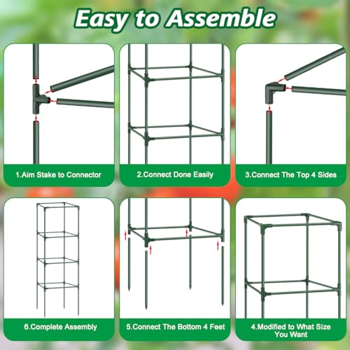 6Pack Tomato Cages for Garden,Square Tomato Plant Cage Support Heavy Duty Pole 57*15.4*15.4 Inches,Steel Plant Tower Stakes,Cherry Tomato Trellis Cucumber for Climbing Vegetables Flowers Fruits-Green - color: Tomato Cages-Green