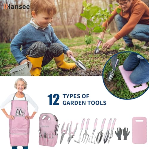 Pink Garden Tools Set 12-Piece, Gardening Gifts for Women - color: pink