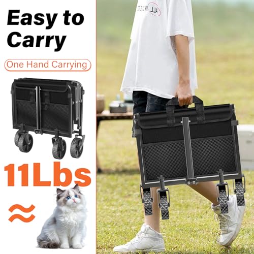 Wagons Carts Foldable - 280Lbs Collapsible Wagon Cart with Wheels Portable - Folding Wagon Lightweight for Camping, Sports, Travel, Picnic, Groceries, Shopping - color: Jet Black-280lb