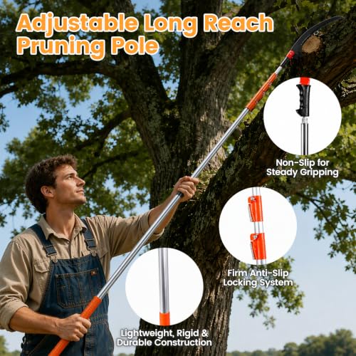20FT Telescopic Tree Pruner Saw, Detachable Dual-Purpose High Reach Pole Pruner, Pulley Labor-Saving Branch Cutter, Extendable Manual Pole Saw for Garden Orchard Fruit Trees - size: 20FT
