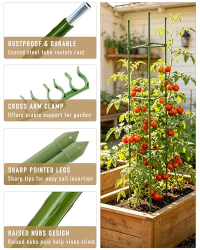 2-Pack 47" Tall Adjustable Tomato Cages, Heavy Duty Steel Garden Trellis for Climbing Plants, Tomato Trellis & Plant Support for Indoor Outdoor Use