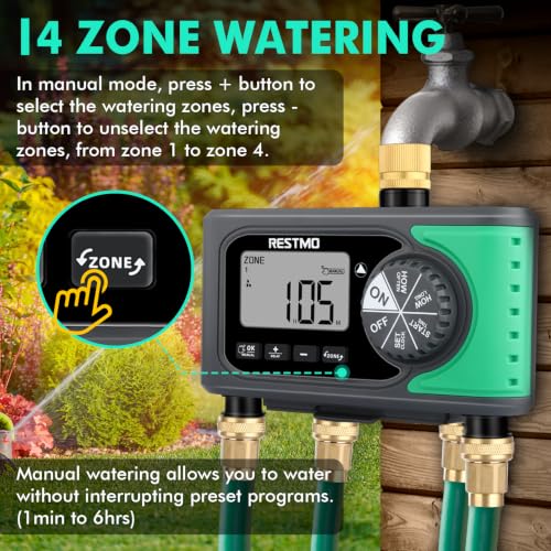 RESTMO 4-Zone Sprinkler Timer, Programmable Water Timer for Garden Hose - size: 4 Zone