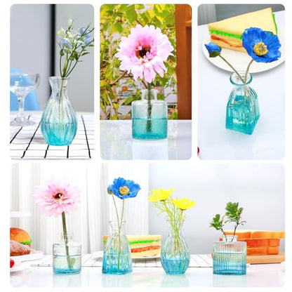 Glass Bud Vases Set of 4, Small Blue Flower Vases for Wedding Centerpieces - color: Blue