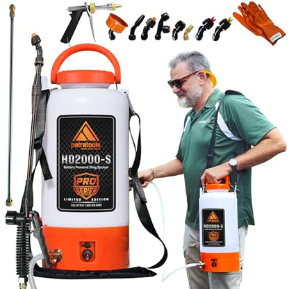 PetraTools HD2000-S Battery Powered Garden Sprayer 2 Gallon 9 Spray Nozzles - size: 2 Gallon Pro Series