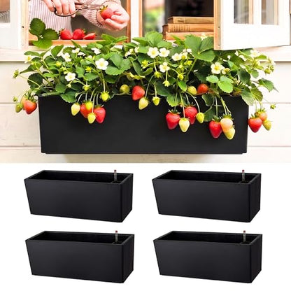 LaLaGreen Wall Hanging Planter Outdoor (20in, 4 Pack) Wall Mounted Boxes - color: Black X 4