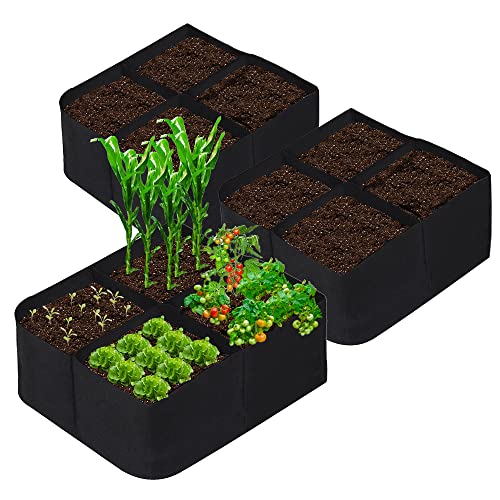 CJGQ Fabric Raised Garden Beds Outdoor, 3Pack 2X2 Ft 4 Grids Plant Grow Bags, Vegetables Planter Raised Bed for Growing Potatoes Flowers, Square Plant Growing Container Bags for Outdoor - color: Square, size: 3 Packs 4Grids 2x2 ft