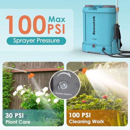 SEEUTEK 4.2 Gallon Battery Powered Backpack Sprayer,Electric Garden Sprayer