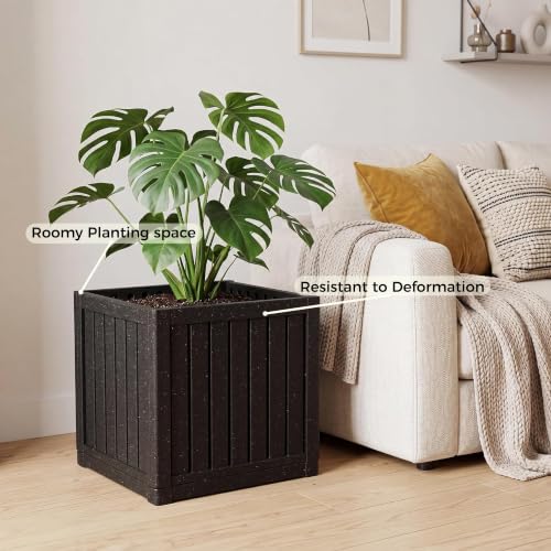 17.7" Large Square Planter Box for Outdoor Plants, Black - color: Black