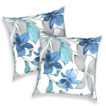 Outdoor 16x16 Inch Throw Pillow Covers Set of 2, All Weather Square Pillow Cases, Patio Cushion Pillow of Home Furniture Use, Clemens Noir Blue - color: Clemens Noir Blue, size: 16" x 16" (Pack of 2)