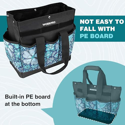 WORKPRO Garden Tool Bag, 9 Pockets Gardening Bag - color: Floral Blue