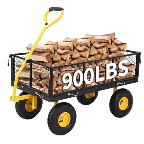 Garvee 900 LB Garden Cart, Heavy Duty Metal Utility Garden Wagon, Black - color: Black, size: 900 Lbs