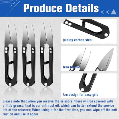 Therwen 48 Pcs 4 Inch Bonsai Pruning Scissors Thread Snips Mini Sewing Scissors U Shaped Bulk Bud and Leaves Trimmer Yarn Carbon Steel Pruners Trimmers for Gardening(Black) - color: Black