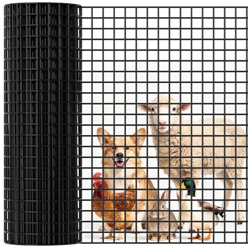 Black PVC Coated Chicken Wire Fencing, 1/4 Inch Mesh, 48 Inch x 50 Foot, 23 GA Welded Wire Hardware Cloth Roll, Heavy Duty Farm & Ranch Garden Border Fence, Tree Guard, Poultry Netting, Animal Barrier - size: 48inx50ft 1/4inch