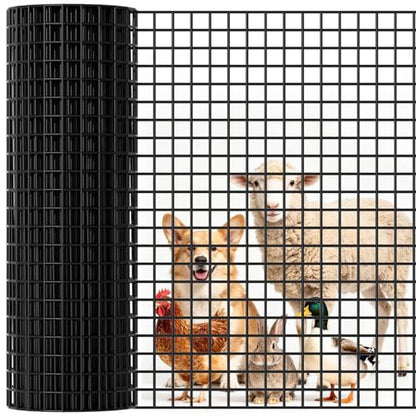 Black PVC Coated Chicken Wire Fencing, 1/4 Inch Mesh, 48 Inch x 100 Foot, 23 GA Welded Wire Hardware Cloth Roll, Heavy Duty Farm & Ranch Garden Border Fence, Poultry Netting, Animal Barrier - size: 48inx100ft 1/4inch