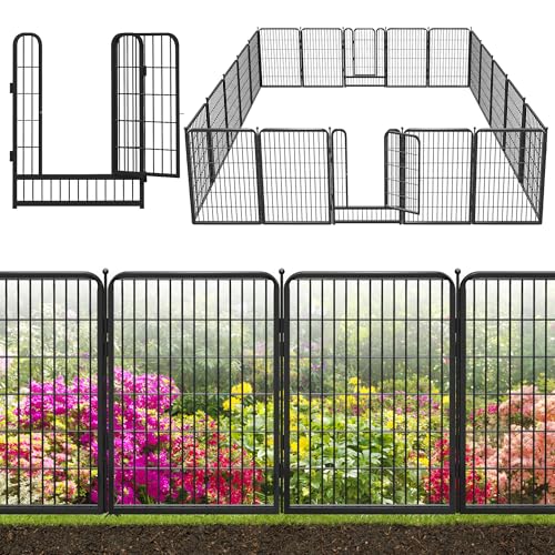 Decorative Black Metal Fencing Garden Fence with Gate, 45ft(L) 40in(H) 20 Fence Panels No Dig Fence Rustproof Animal Barrier Fence Temporary Dog Panels Fencing Outdoor - size: 45ft-40"H(18 Panels+2 Gates)
