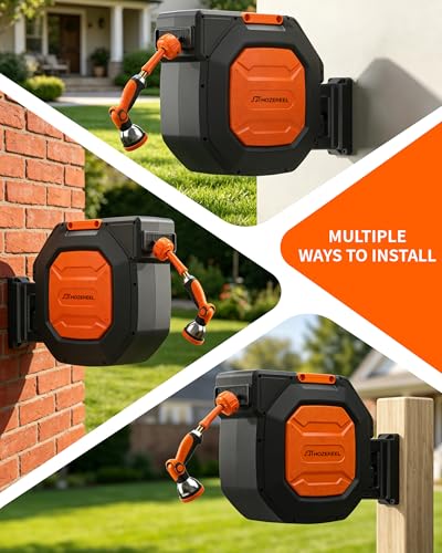 Heavy Duty Retractable Garden Hose Reel 5/8 inch x 100ft Wall Mounted - color: Black Orange, size: 5/8"*100FT