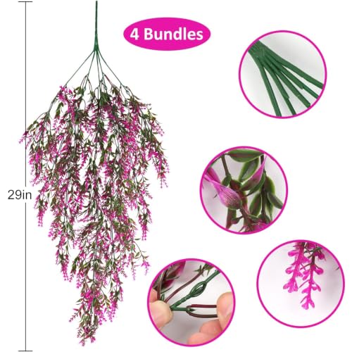 RECUTMS 4Pcs Artificial Lavender Hanging Plants for Outdoors(Purple red) - color: Fuchsia
