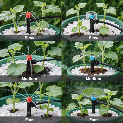 RedChili 40 Pieces Push to Fit Drip Emitters for 1/4" Drip Irrigation Tubing, 20 Pcs Vortex Emitters and 20 Pcs Stream Emitters Adjustable 360 Degree Full Circle Drip Emitters with Stake - size: 40P PushEmitters(Mix)