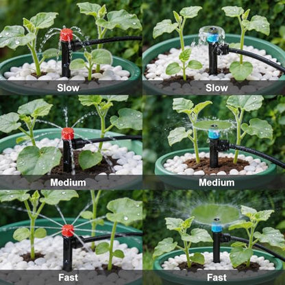 RedChili 40 Pieces Push to Fit Drip Emitters for 1/4" Drip Irrigation Tubing, 20 Pcs Vortex Emitters and 20 Pcs Stream Emitters Adjustable 360 Degree Full Circle Drip Emitters with Stake - size: 40P PushEmitters(Mix)