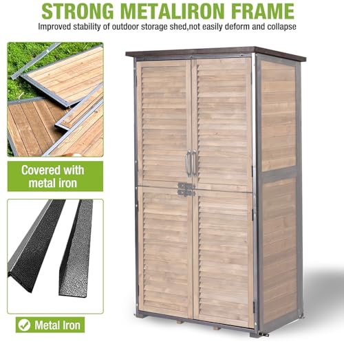 Outdoor Storage Shed with Adjustable Shelfs Tool Cabinet with Floor,Wooden Garden Shed for Backyard, Lawn, Patio Utility - size: 34"W Brown
