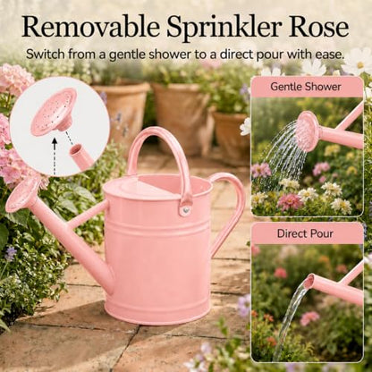 1 Gallon Metal Watering Can for Indoor Outdoor Plants, Pink - color: Pink