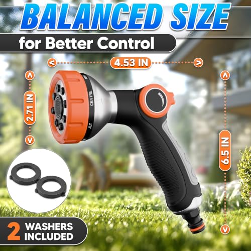Metal Hose Sprayer Nozzle, 8 Spray Patterns, Flow Control, Black & Orange - color: Metal-Orange