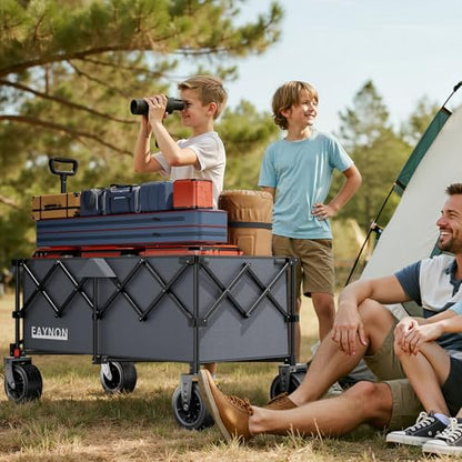 46" L Collapsible Foldable Extended Wagon, 500LB Weight Capacity with 280L Heavy Duty Folding Cart,Utility Wagon with All-Terrain Beach Wheel & Drink Holders,Gray - color: Dark Gray