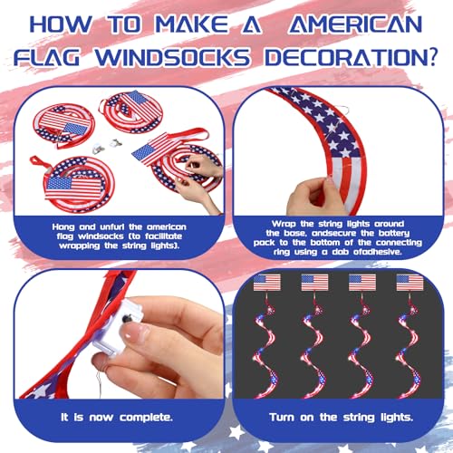 Beeveer 4pcs Lighted American Flag Windsock, Patriotic Windsock for Yard - style: American Flag