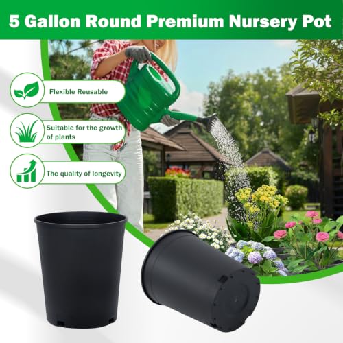 10 Packs 5 Gallon Flexible Nursery Pot Plastic Gallon Pots for Plants Suitable for Indoor and Outdoor - size: 10 Pcs 5 Gallon