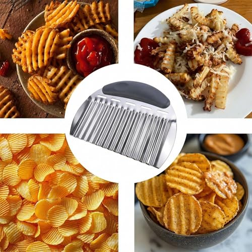 Crinkle Cutter French Fry Cutter, 2 Pack Stainless Steel Wavy Potato Slicer - color: Black & Yellow