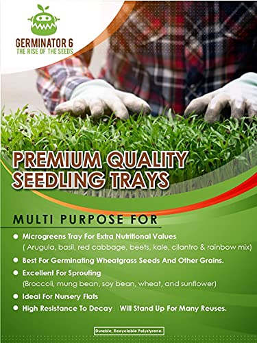 6 Pack Premium Quality Seedling Trays, Microgreens Growing Trays, No Drain Holes, Heavy Duty, Durable Plastic, 1.5mm Thick, Plants Drip Tray, Best for Sprouting Vegetables and Wheatgrass
