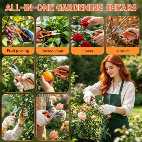 HoMaNa 4 Pack Garden Shears Pruning Set, Stainless Steel Multi-Blade - color: Orange
