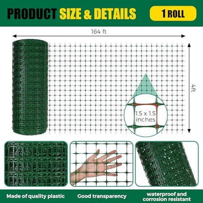 Preboun 4 x 164 ft Plastic Mesh Fence Plastic Safety Fence Roll Reusable Animal Construction Barrier Netting Temporary Pool Fencing Snow Fences for Construction Animal Garden Fencing(Green) - size: 4 x 164 ft