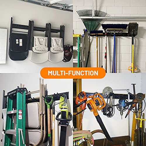 Wallmaster Garage Storage Organization Wall Mount, Garden Tool Rack Organizer Heavy Duty Folding Chair Hangers with 6 Adjustable Hooks 48inch Tracks Max Load 450lb (Pack of 2) - size: 6Hooks+3Panels (Pack of 2)