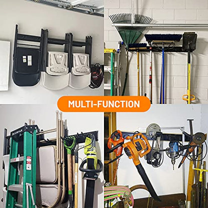 Wallmaster Garage Storage Organization Wall Mount, Garden Tool Rack Organizer Heavy Duty Folding Chair Hangers with 6 Adjustable Hooks 48inch Tracks Max Load 450lb (Pack of 2) - size: 6Hooks+3Panels (Pack of 2)